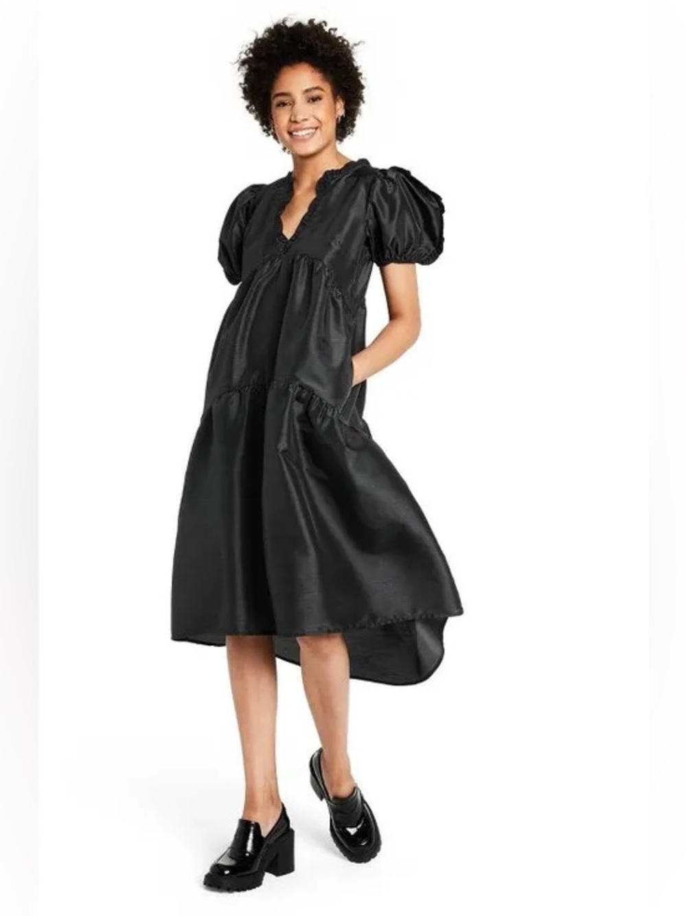 Kika Vargas x Target Tiered Ruffle Edge Puff Sleeve Midi Dress